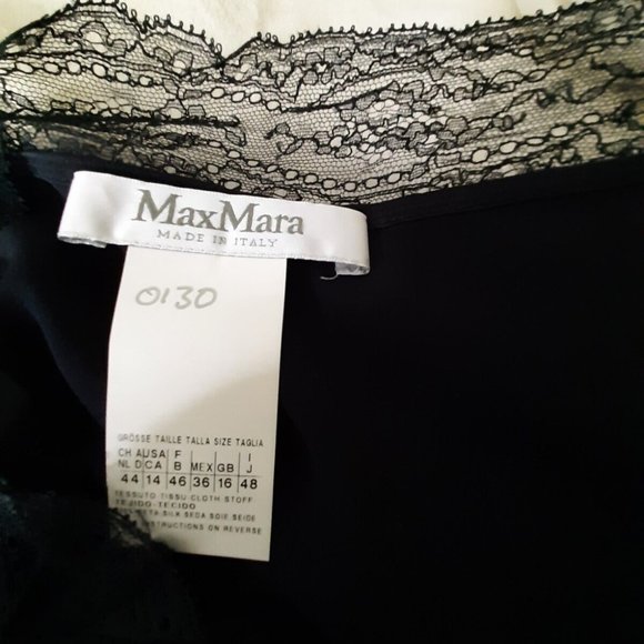 Resort Wear NWOT Max Mara Navy Silk Camisole Top Lace trim sz 46/14 Lingerie - Picture 5 of 6